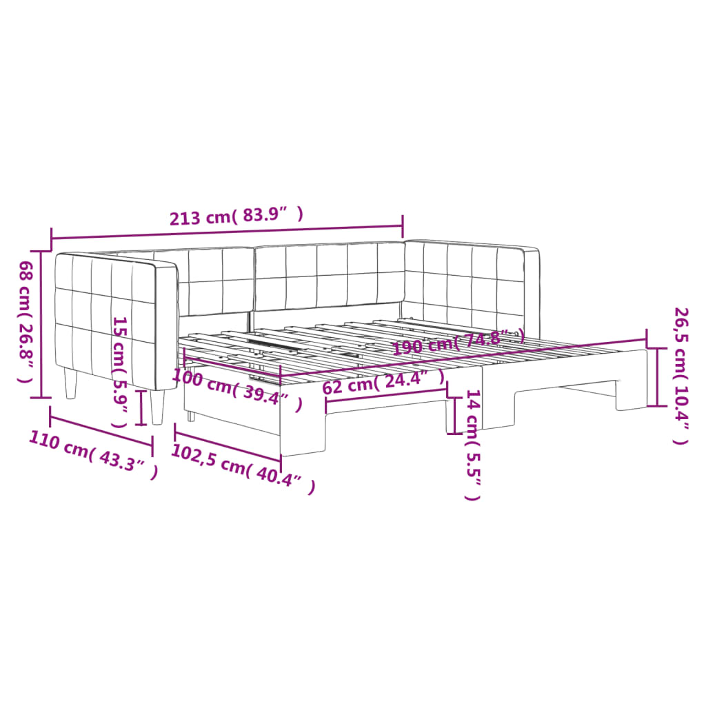 Daybed with Trundle without Mattress Light Gray 39.4"x74.8"