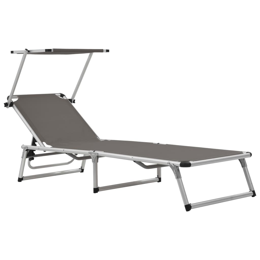 Folding Sun Lounger with Roof Aluminum and Textilene Brown