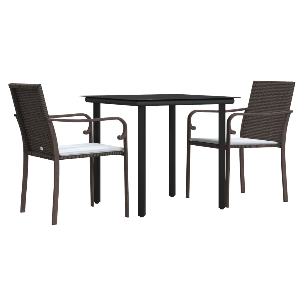 3 Piece Patio Dining Set with Cushions Poly Rattan and Steel