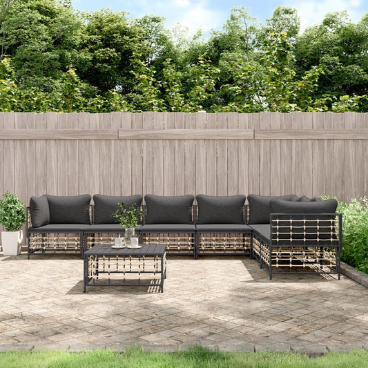 8 Piece Patio Lounge Set with Cushions Anthracite Poly Rattan