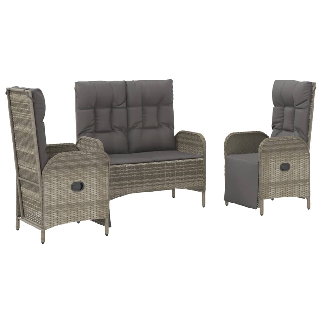 3 Piece Patio Dining Set with Cushions Gray Poly Rattan