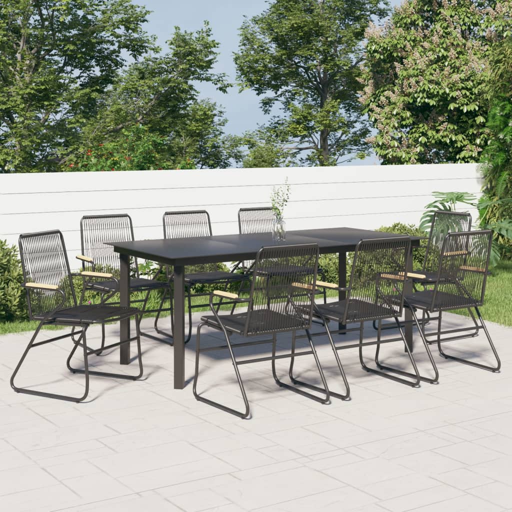 9 Piece Patio Dining Set Black PVC Rattan