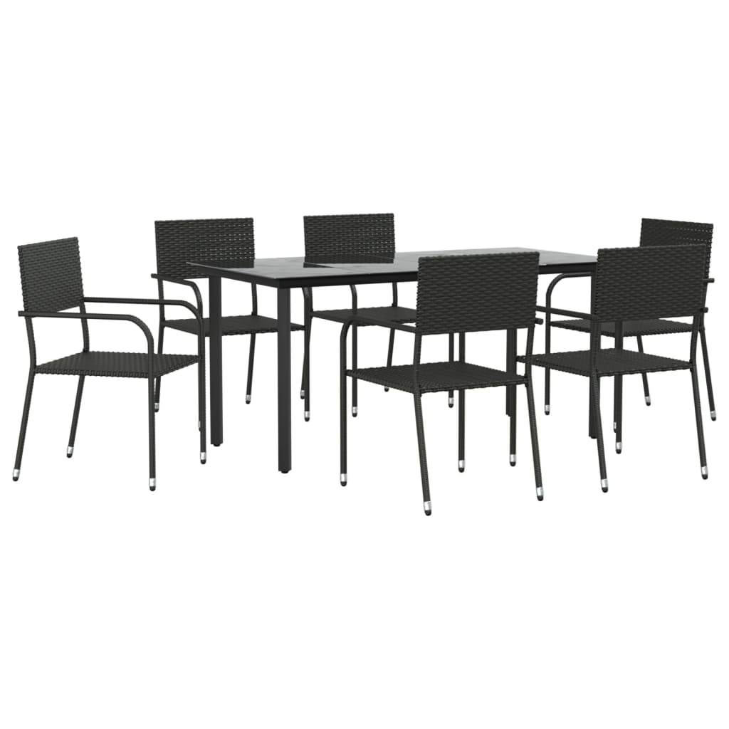 7 Piece Patio Dining Set Black Poly Rattan