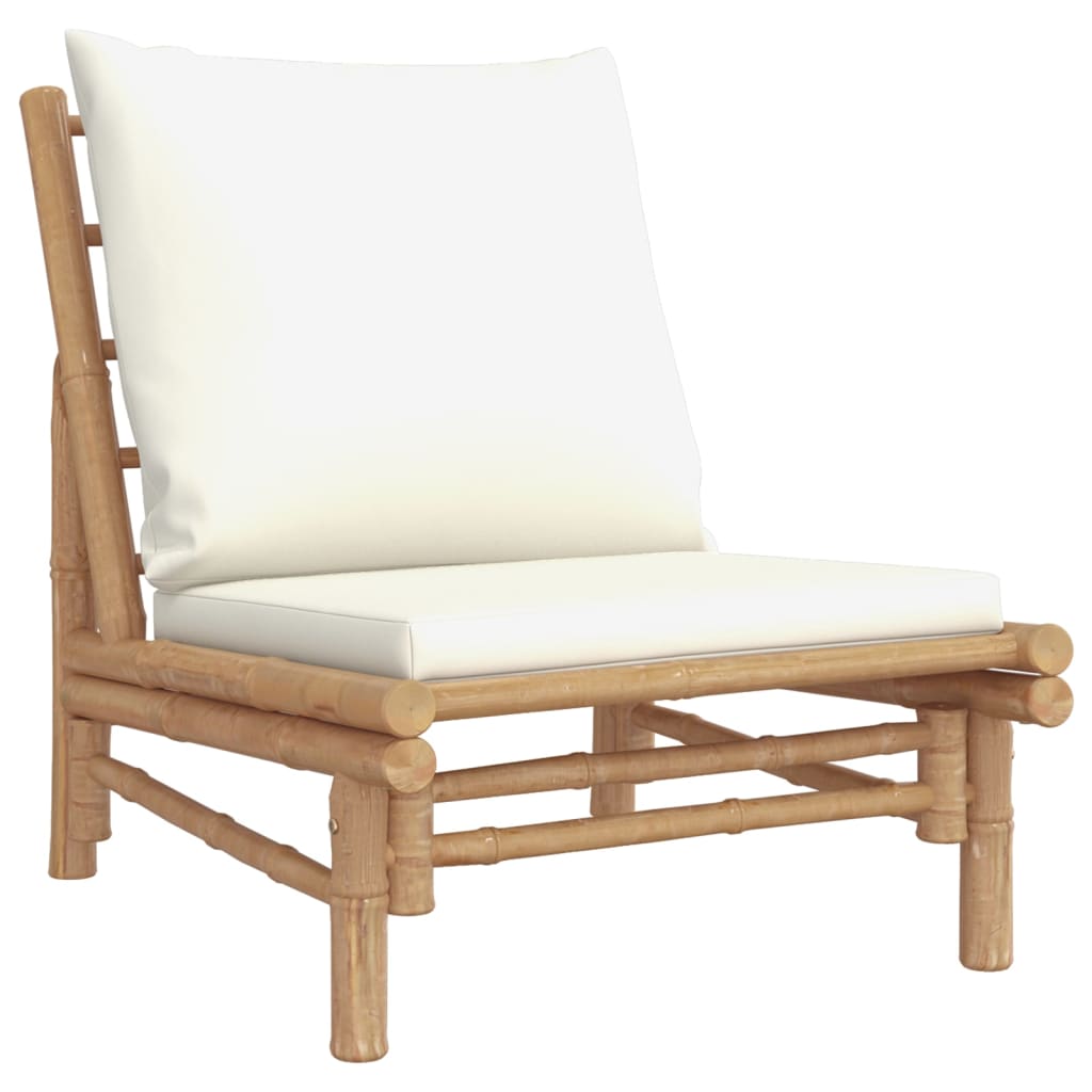 4 Piece Patio Lounge Set with Cream White Cushions Bamboo