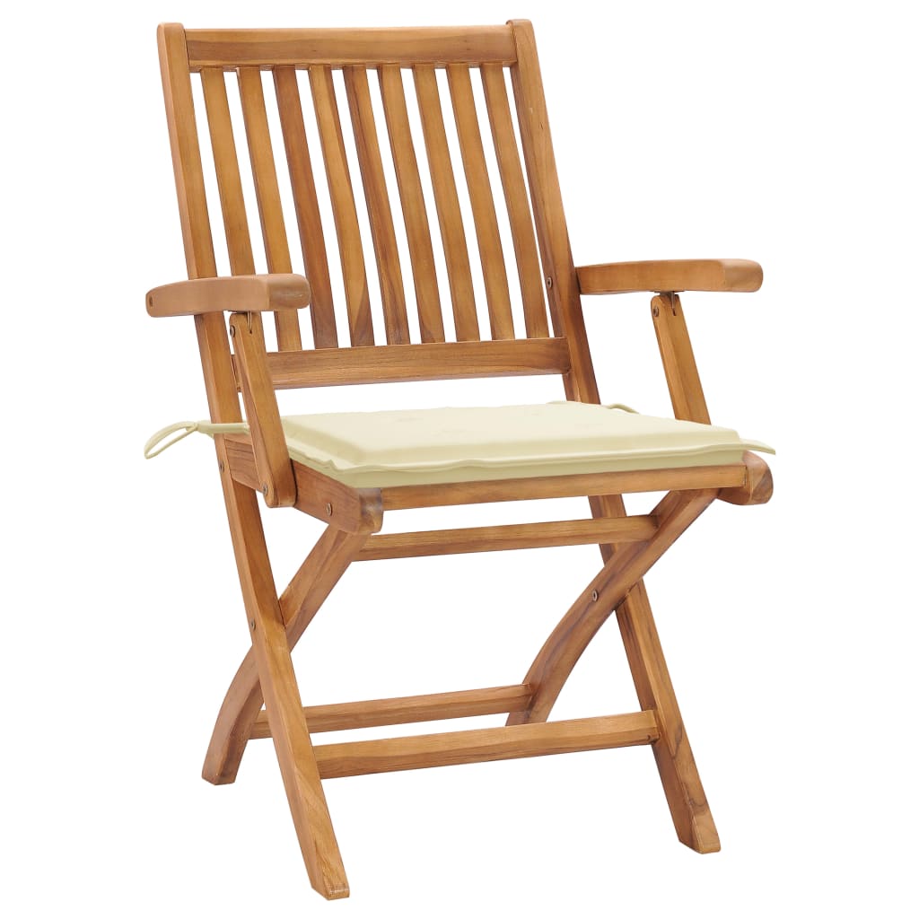 Patio Chairs 2 pcs with Cream Cushions Solid Teak Wood