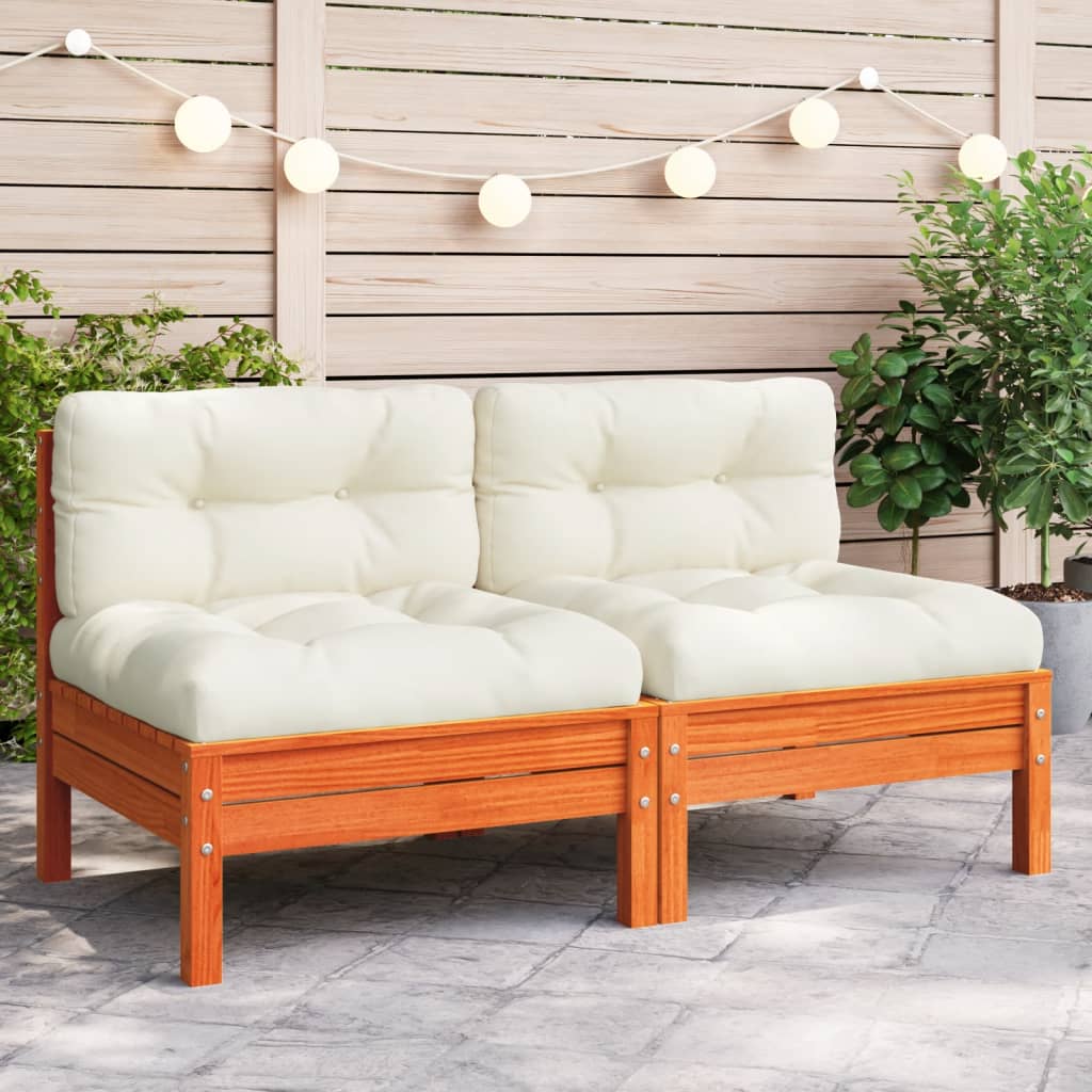 Patio Sofa with Cushions and Footstool Solid Wood Pine