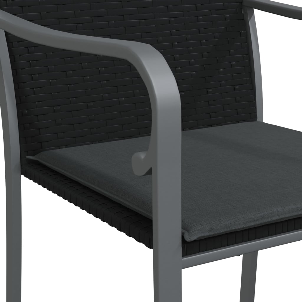 Patio Chairs with Cushions 6 pcs Black 22"x23.2"x33.1" Poly Rattan