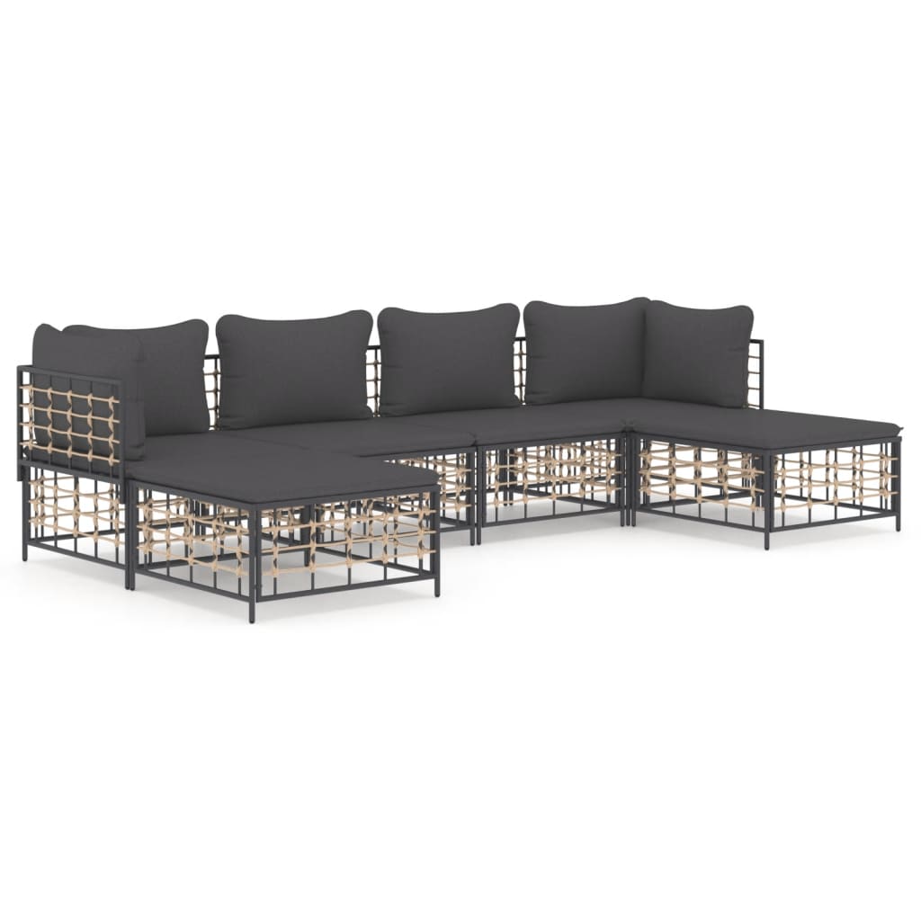 6 Piece Patio Lounge Set with Cushions Anthracite Poly Rattan