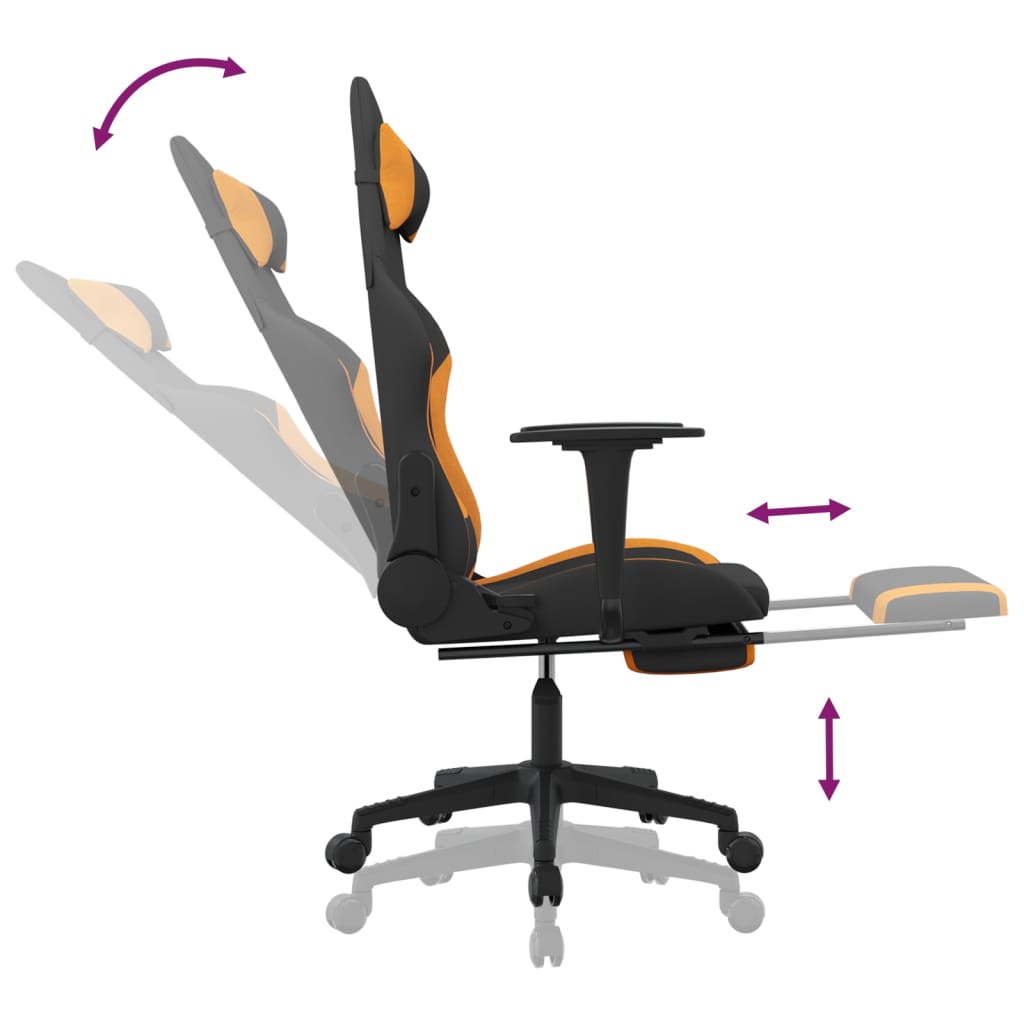 Gaming Chair with Footrest Black and Orange Fabric