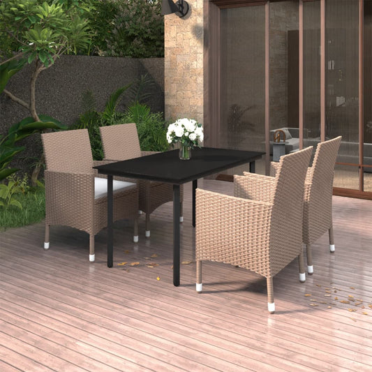 5 Piece Patio Dining Set with Cushions Poly Rattan and Glass