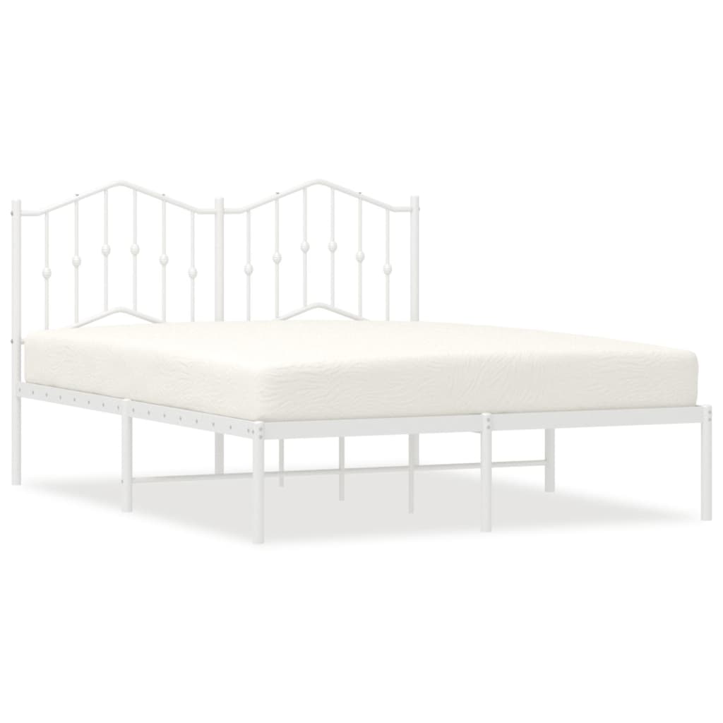 Metal Bed Frame without Mattress with Headboard White 53.1"x74.8"