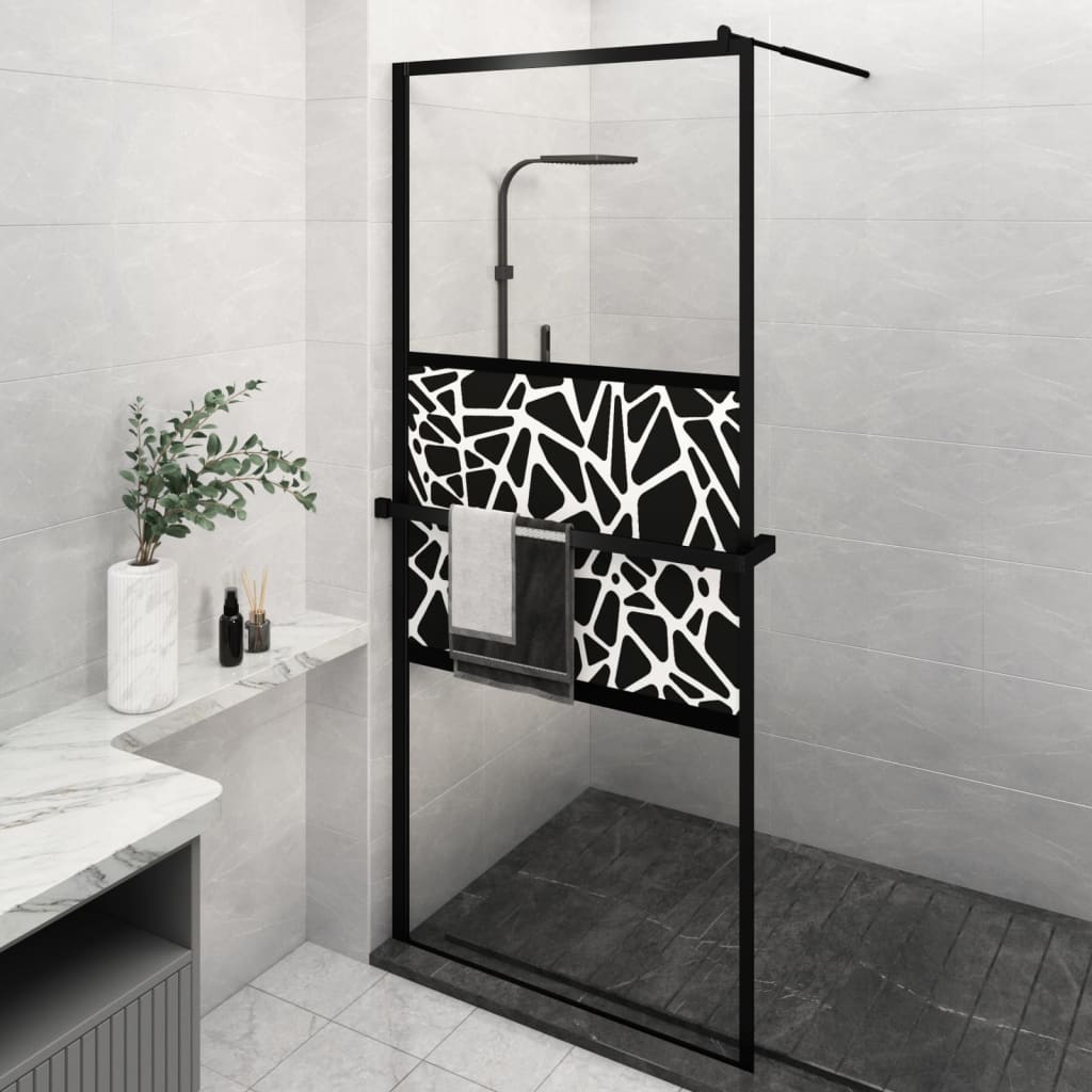 Walk-in Shower Wall with Shelf Black 39.4"x76.8" ESG Glass&Aluminum