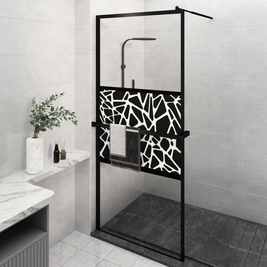 Walk-in Shower Wall with Shelf Black 39.4"x76.8" ESG Glass&Aluminum