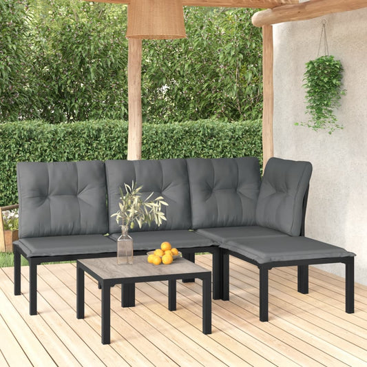 5 Piece Patio Lounge Set Black and Gray Poly Rattan