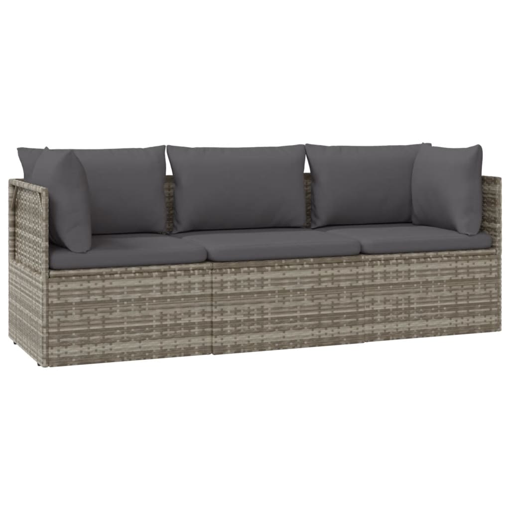 3 Piece Patio Lounge Set with Cushions Gray Poly Rattan