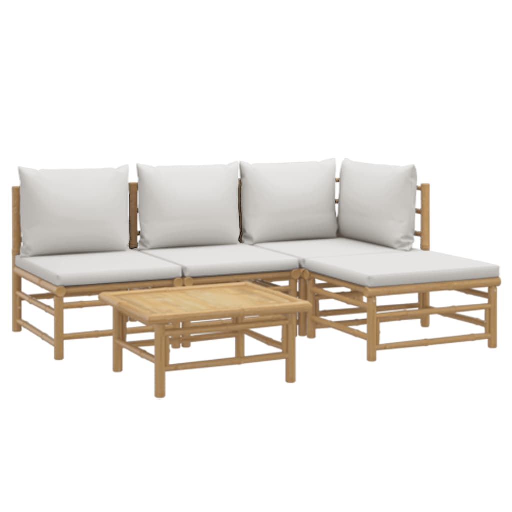 5 Piece Patio Lounge Set with Light Gray Cushions Bamboo