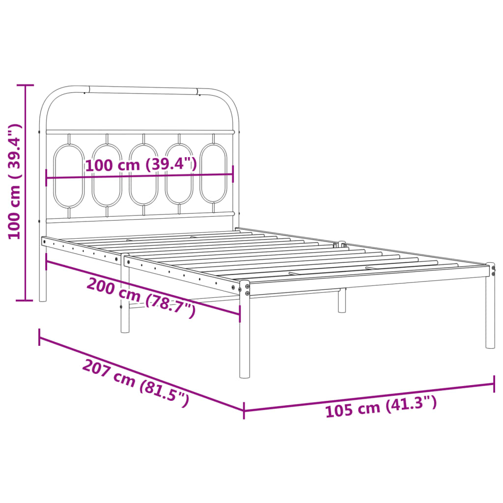 Metal Bed Frame without Mattress with Headboard Black 39.4"x78.7"