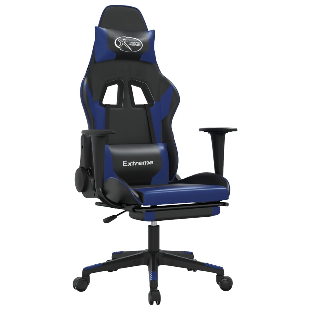 Massage Gaming Chair with Footrest Black&Blue Faux Leather