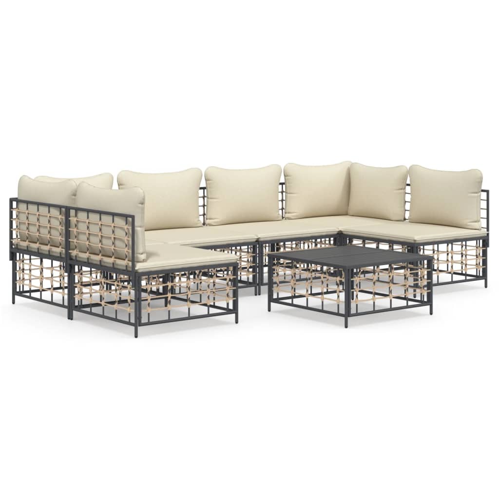 7 Piece Patio Lounge Set with Cushions Anthracite Poly Rattan