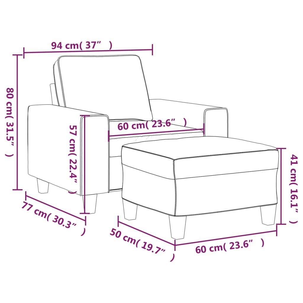 Sofa Chair with Footstool Light Gray 23.6" Microfiber Fabric