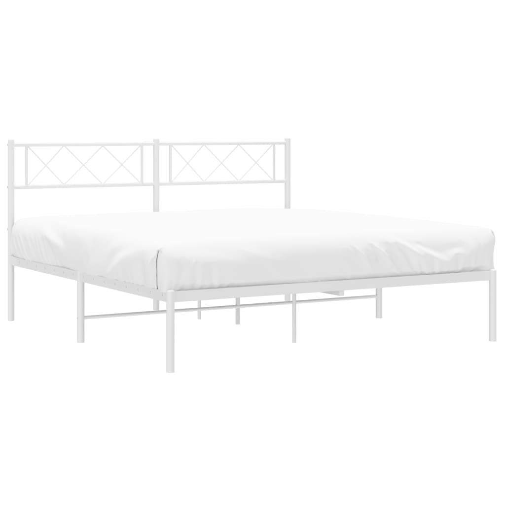 Metal Bed Frame without Mattress with Headboard White 53.1"x74.8"