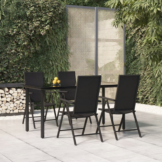 5 Piece Patio Dining Set Black Poly Rattan