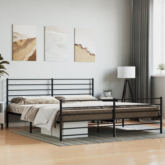 Metal Bed Frame without Mattress with Footboard Black 76"x79.9"