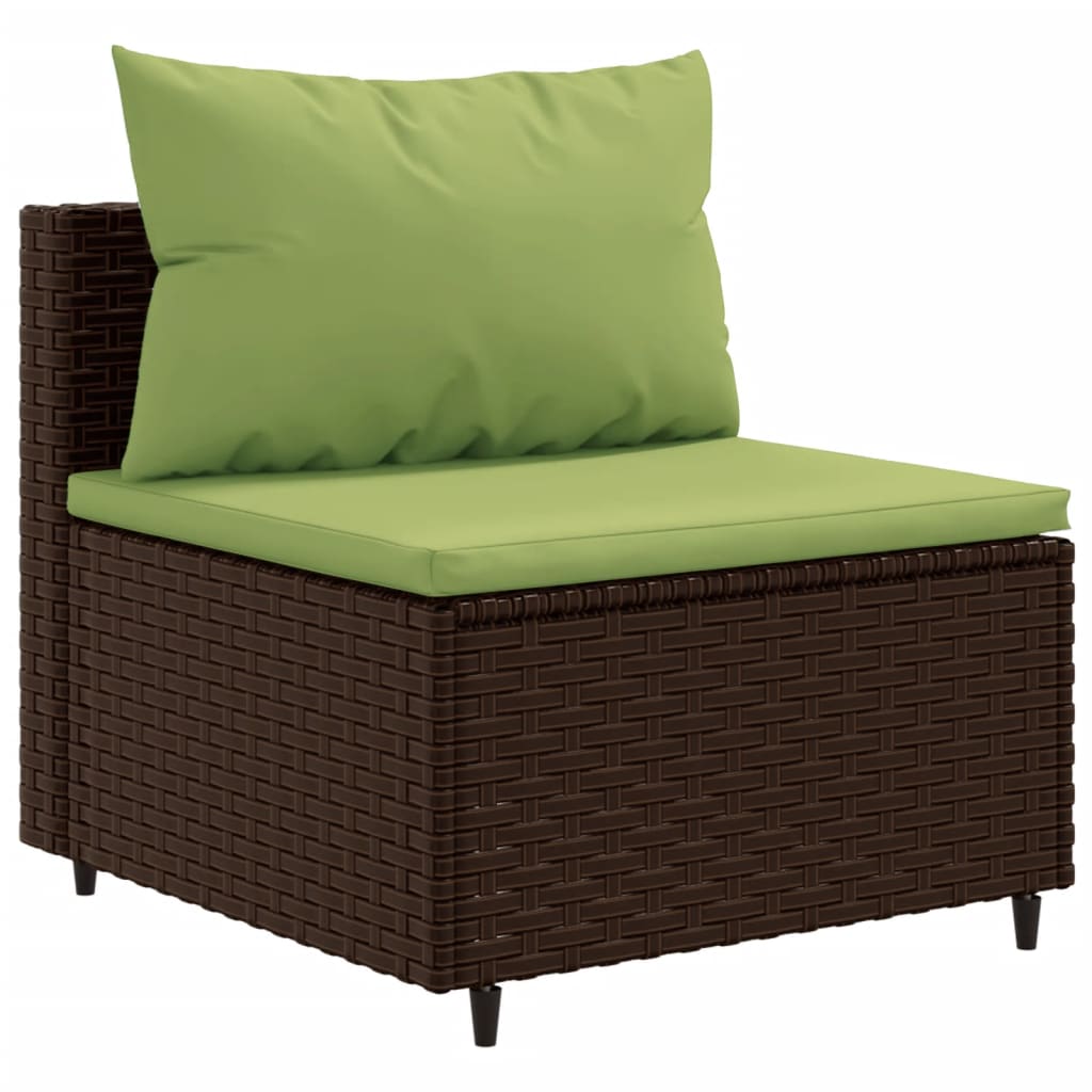 5 Piece Patio Lounge Set with Cushions Brown Poly Rattan