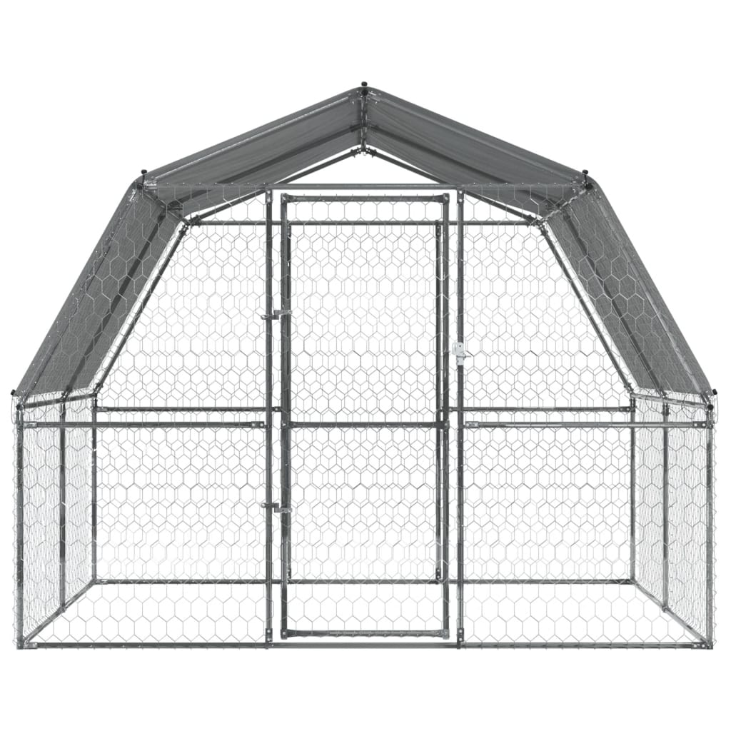 Dog Cage with Roof and Door Silver Galvanized Steel