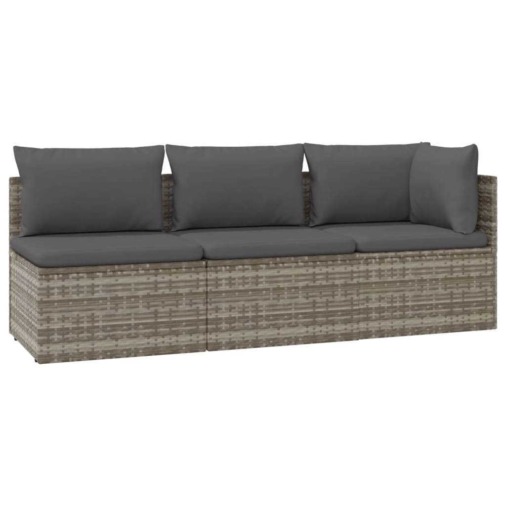 3 Piece Patio Lounge Set with Cushions Gray Poly Rattan