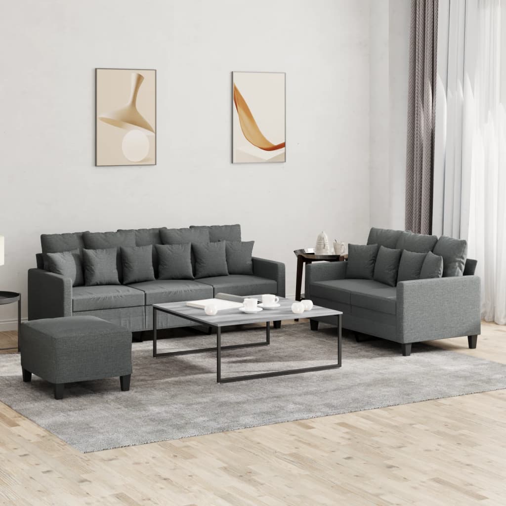 3 Piece Sofa Set with Cushions Dark Gray Fabric