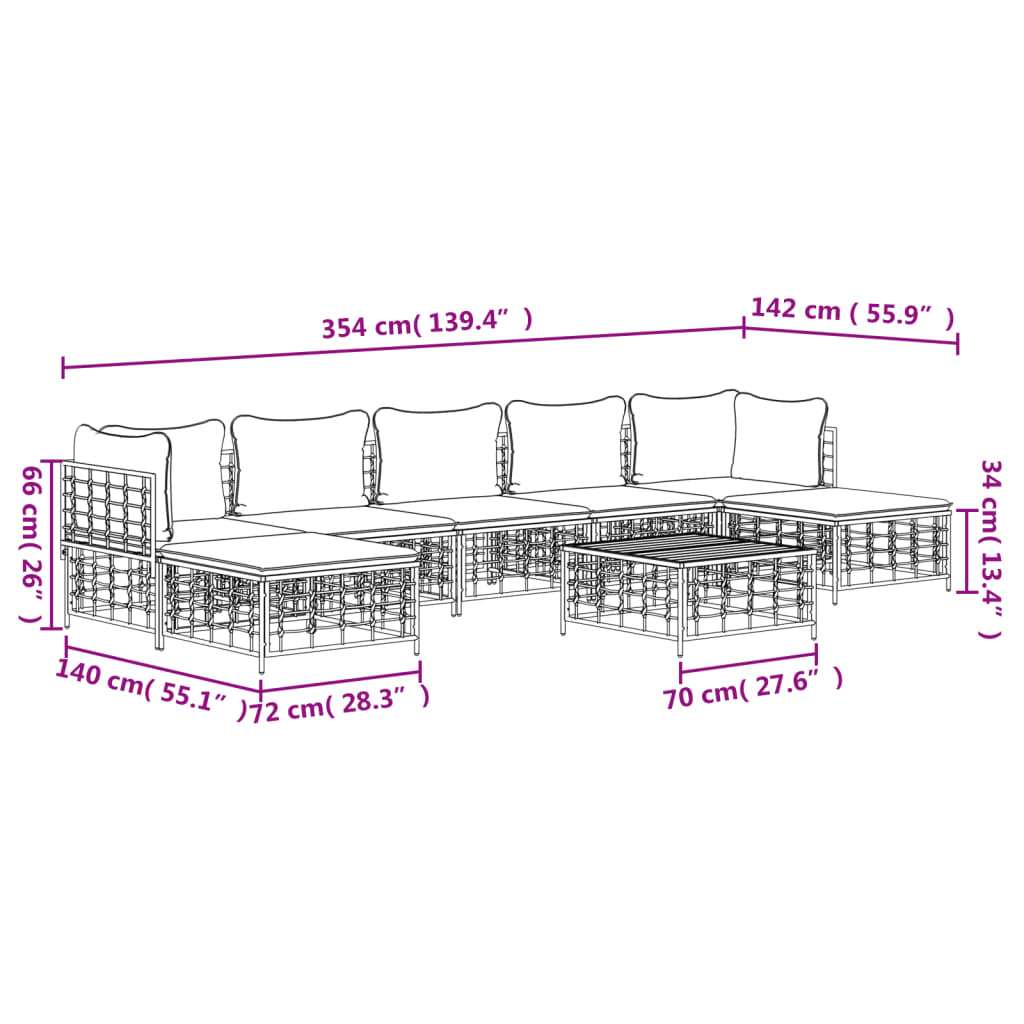 8 Piece Patio Lounge Set with Cushions Anthracite Poly Rattan