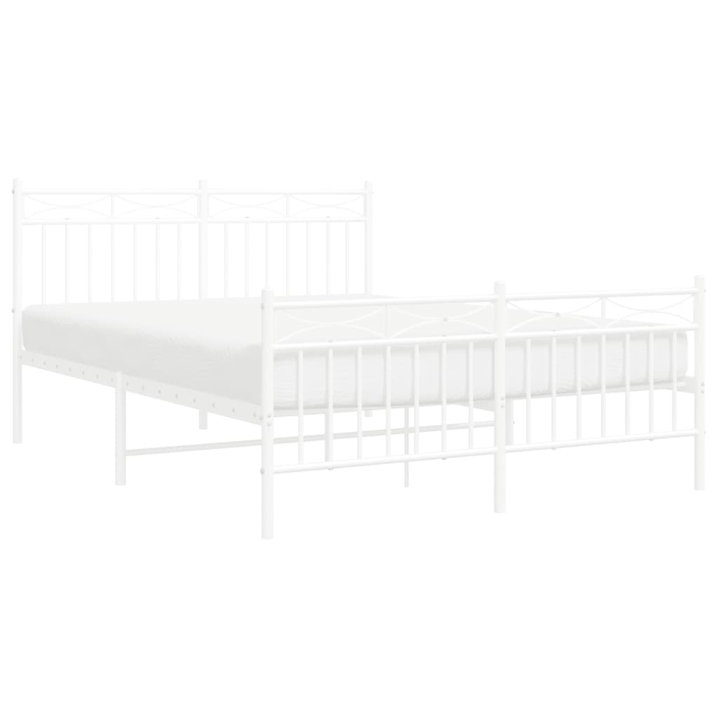 Metal Bed Frame without Mattress with Footboard White 53.1"x74.8"