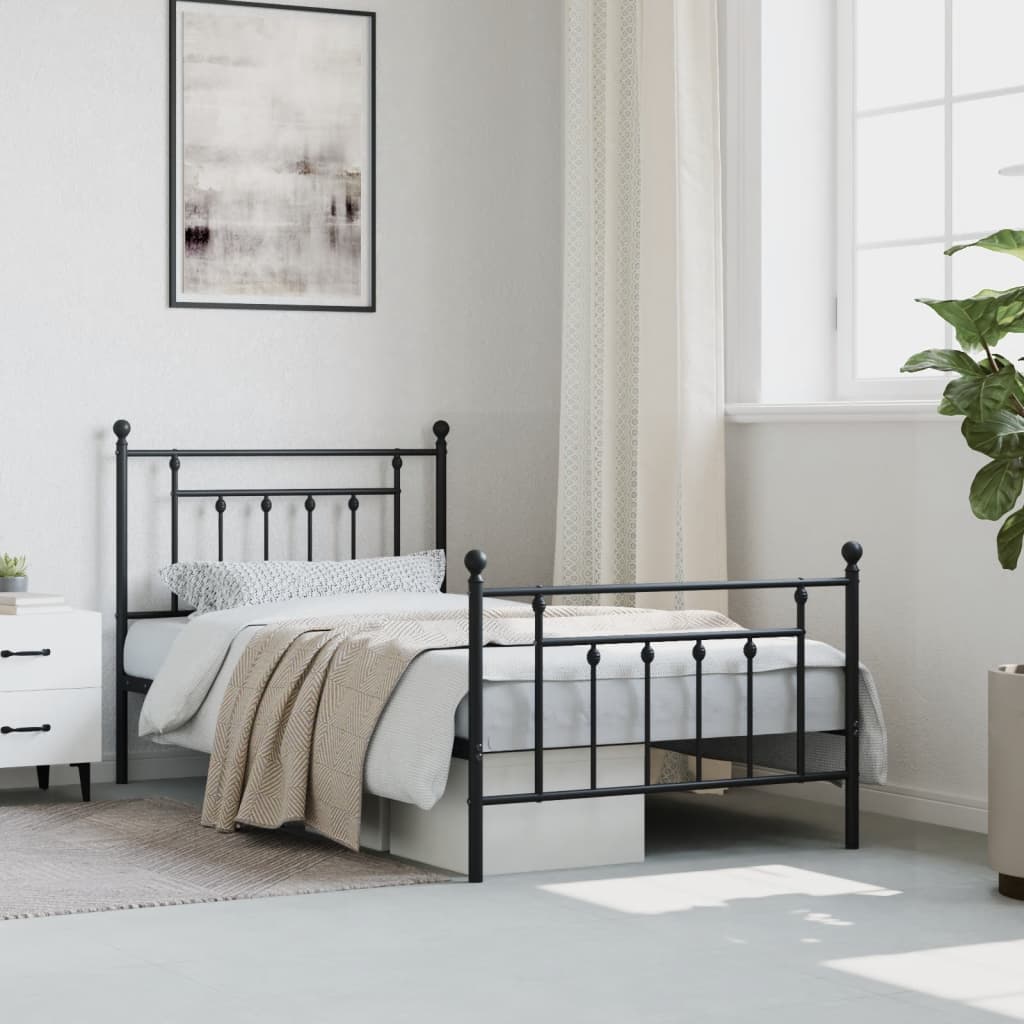 Metal Bed Frame without Mattress with Footboard Black 39.4"x74.8"