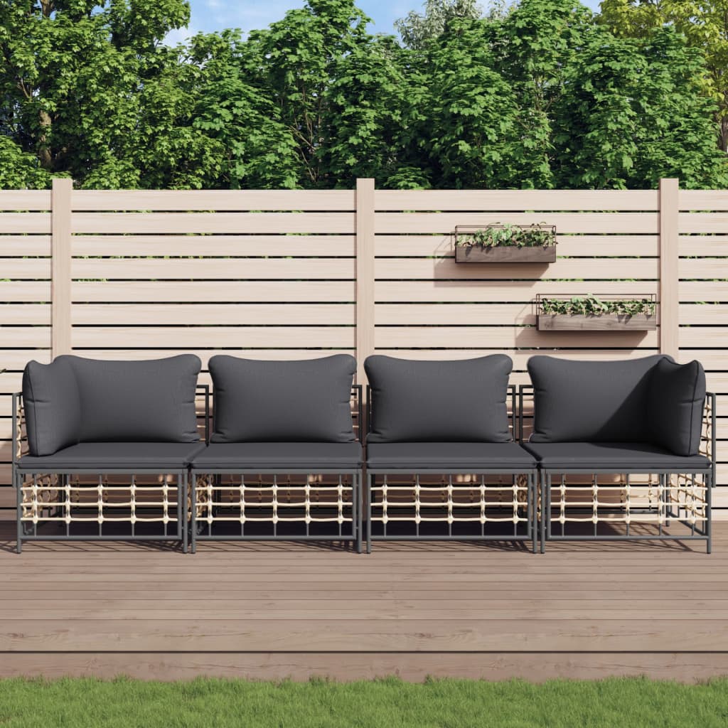 4 Piece Patio Lounge Set with Cushions Anthracite Poly Rattan