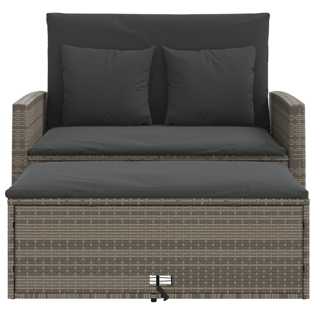 Patio Sofa with Cushions 2-Seater Gray Poly Rattan