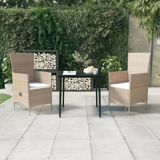 3 Piece Patio Dining Set with Cushions Beige