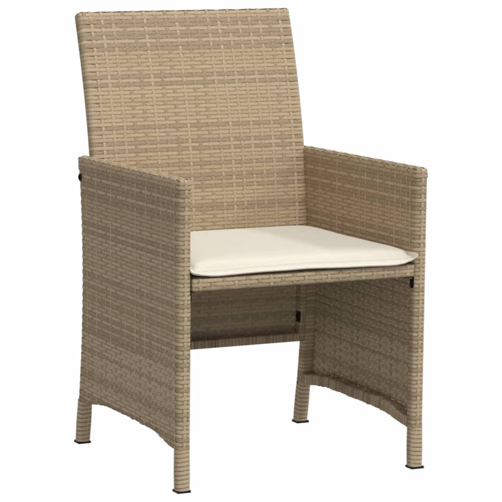 3 Piece Bistro Set with Cushions Beige Poly Rattan