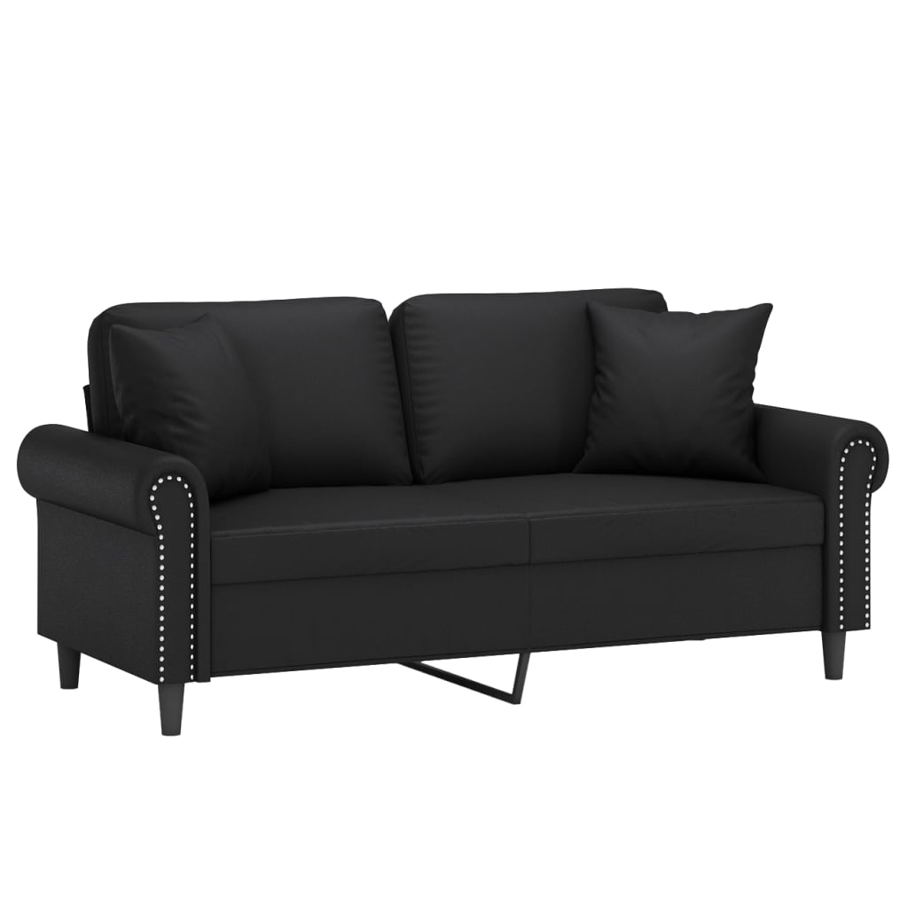 2-Seater Sofa with Throw Pillows Black 55.1" Faux Leather