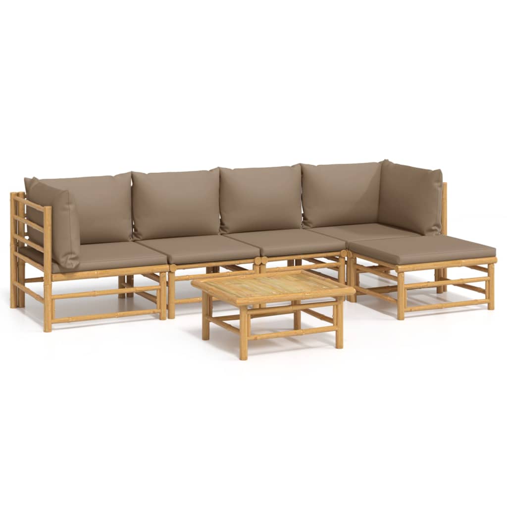 6 Piece Patio Lounge Set with Taupe Cushions Bamboo