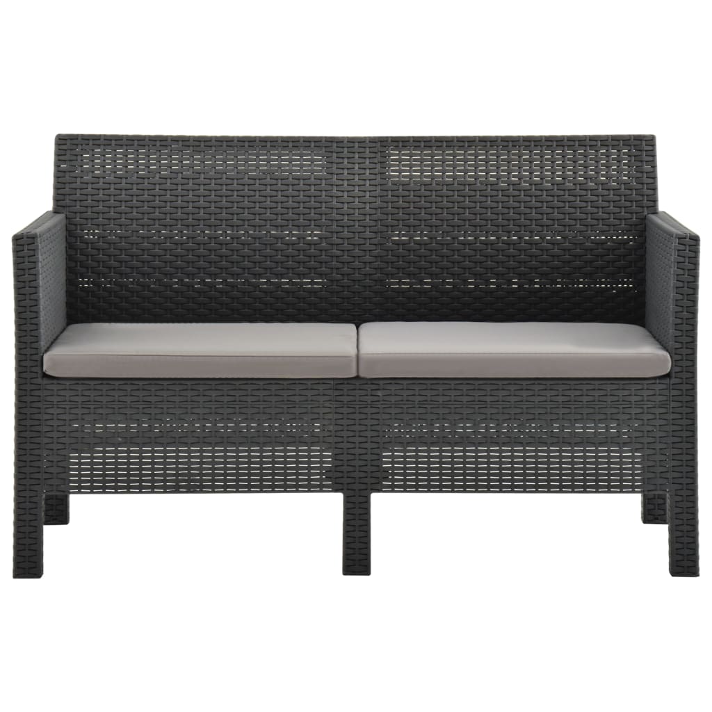 3 Piece Patio Lounge Set with Cushions PP Rattan Anthracite