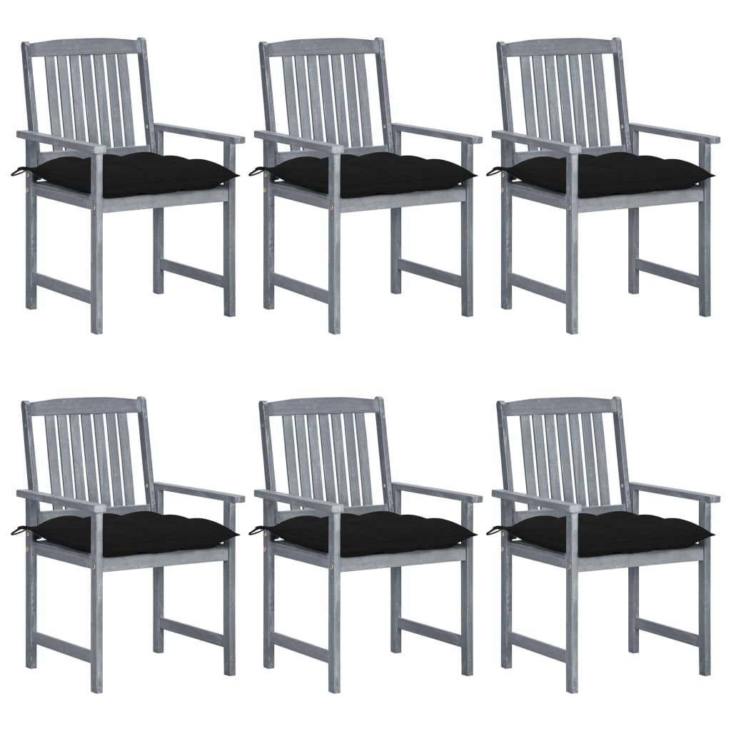 Patio Chairs with Cushions 6 pcs Solid Acacia Wood Gray