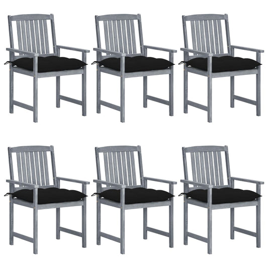 Patio Chairs with Cushions 6 pcs Solid Acacia Wood Gray