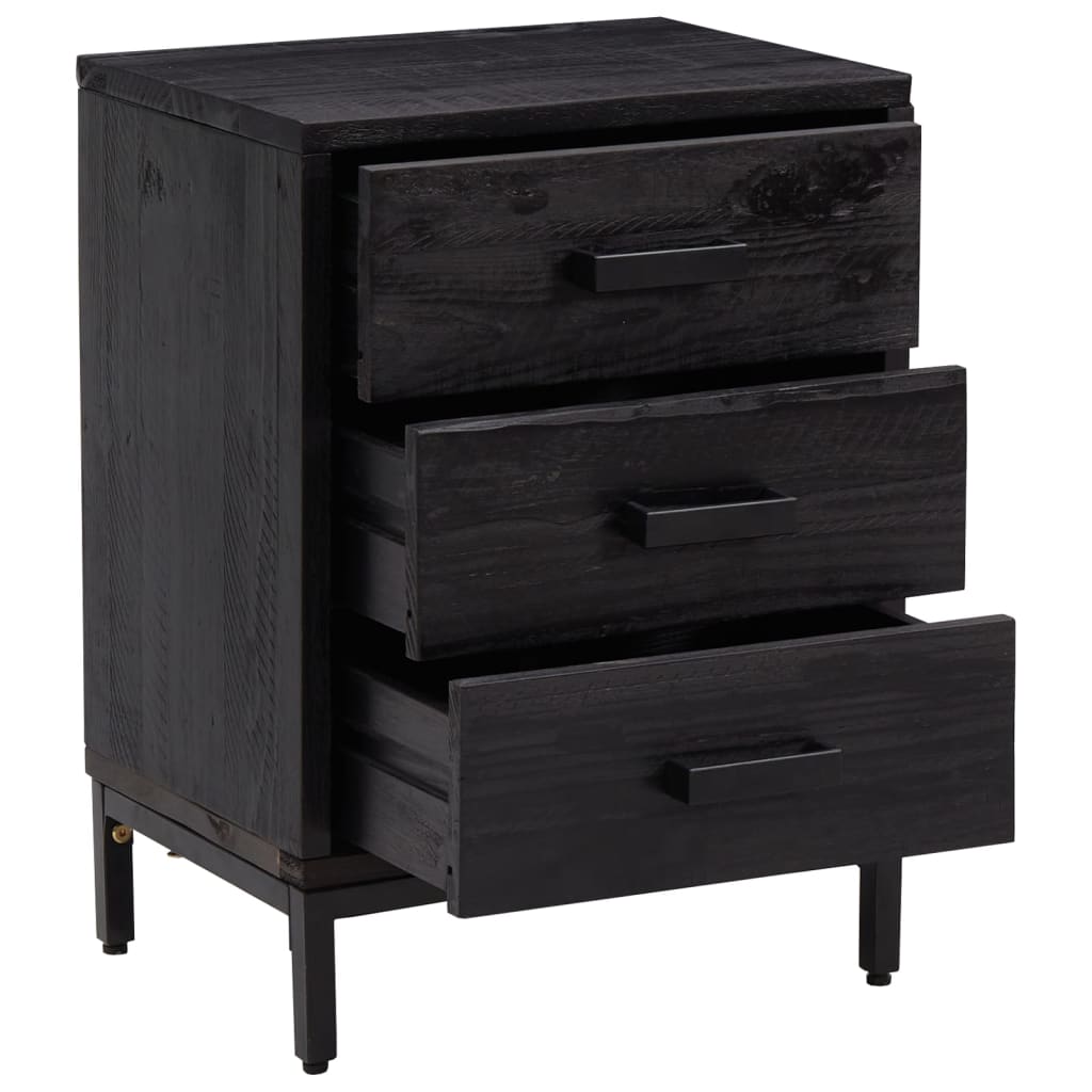 Bedside Cabinets 2 pcs Black 15.7"x11.8"x21.7" Solid Wood Pine