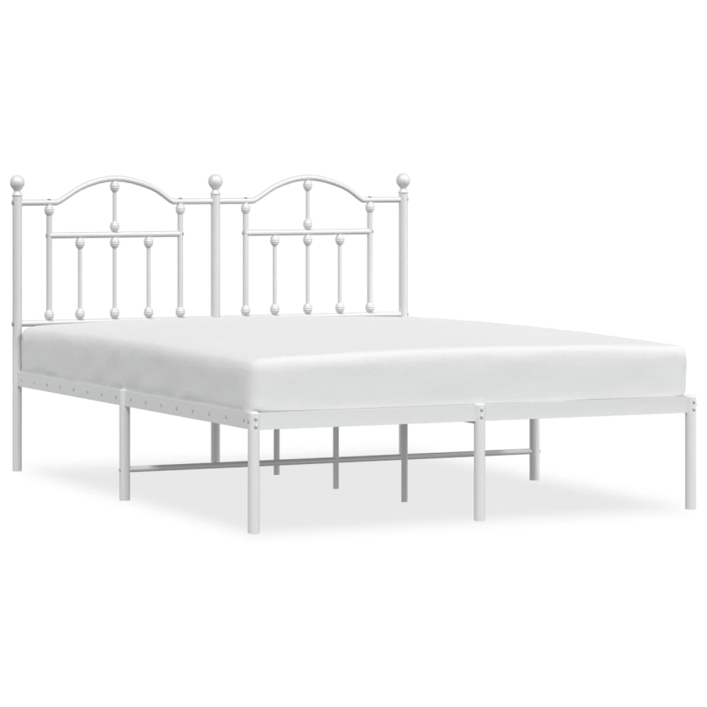 Metal Bed Frame without Mattress with Headboard White 53.1"x74.8"