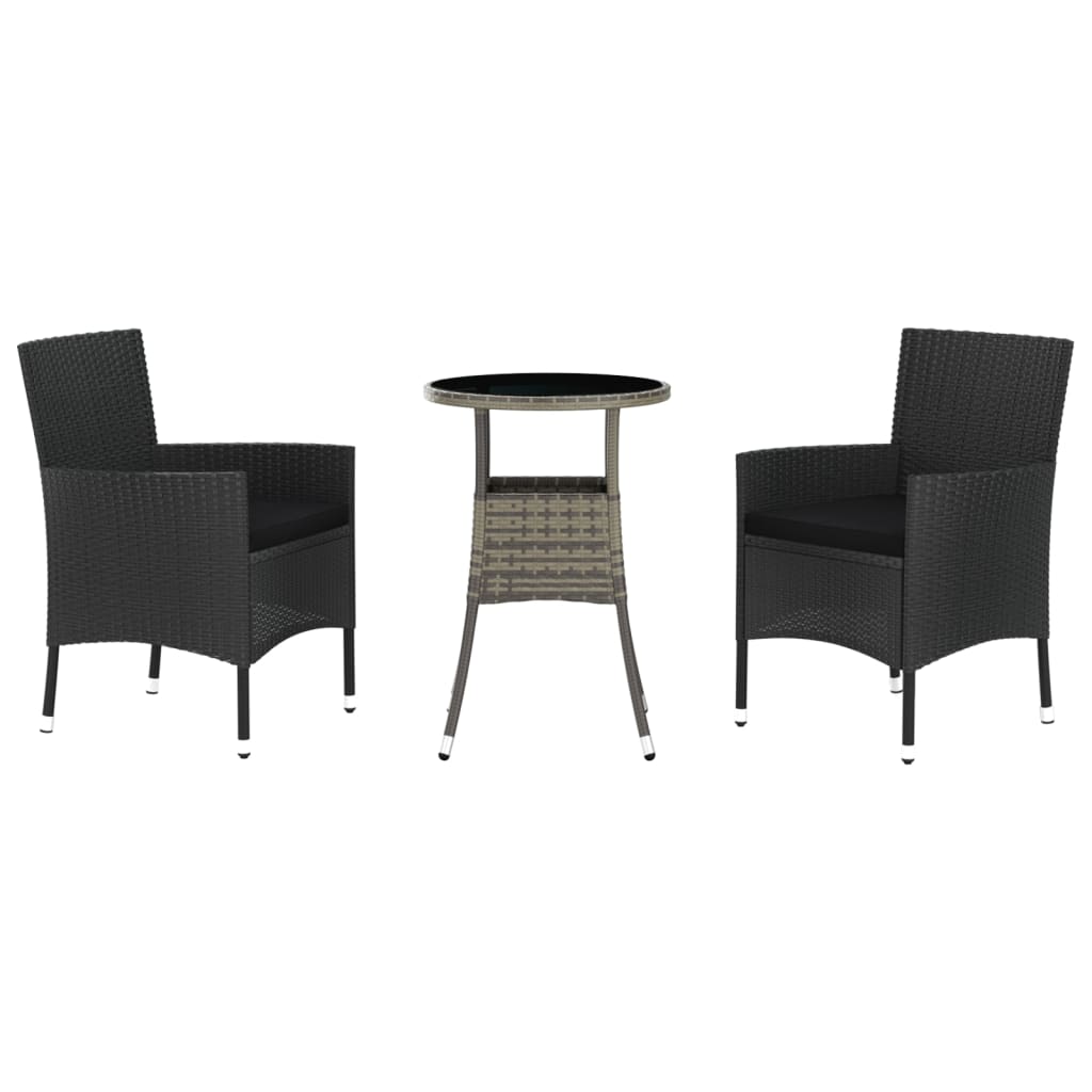 3 Piece Patio Bistro Set with Cushions Black Poly Rattan