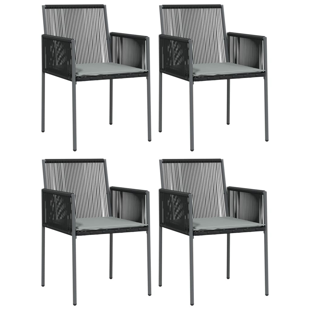 5 Piece Patio Dining Set with Cushions Black Poly Rattan and Steel