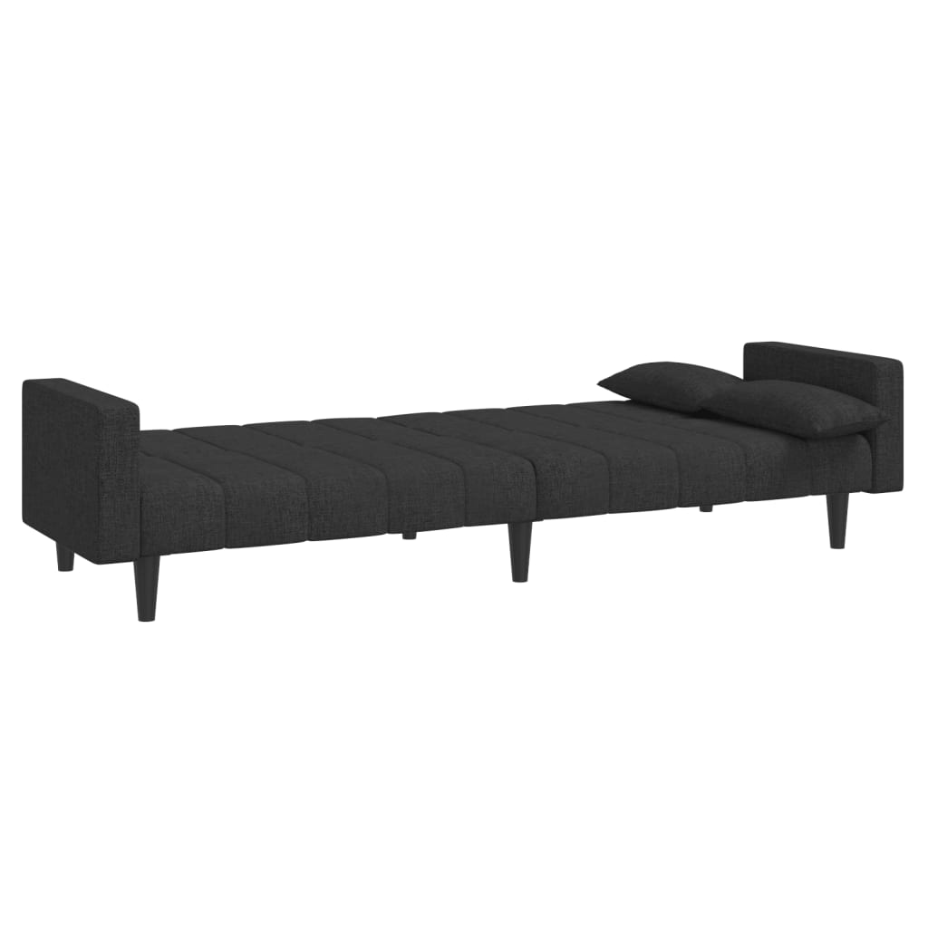 2-Seater Sofa Bed with Two Pillows Black Fabric