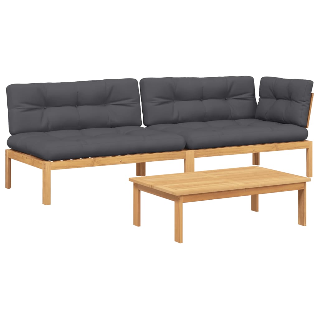 3 Piece Patio Pallet Sofa Set with Cushions Solid Wood Acacia