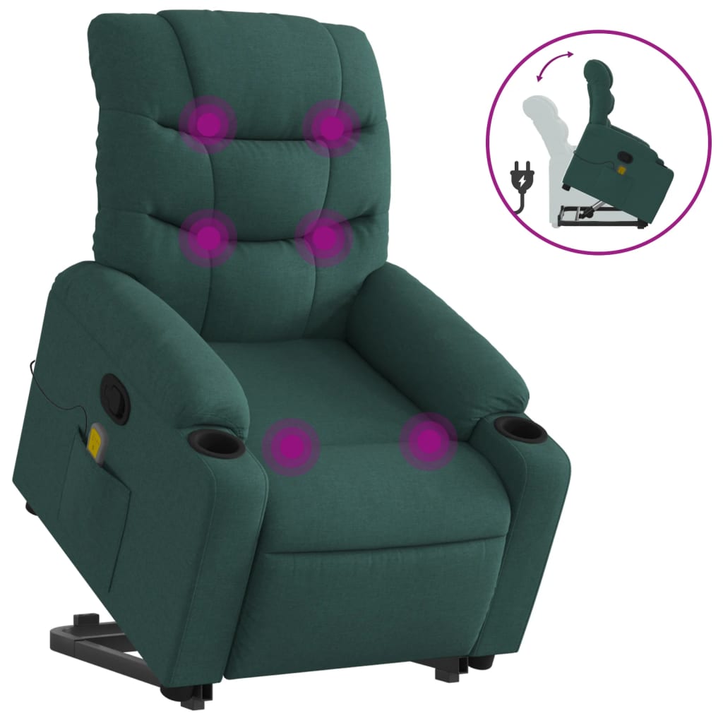 Stand up Massage Recliner Chair Dark Green Fabric